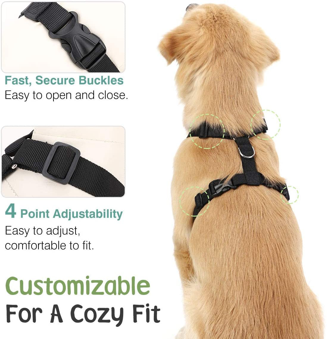 Dog Vehicle Safety Vest Harness - Adjustable Soft Padded Mesh - Modern Car Seat Belt Leash Harness with Travel Strap 