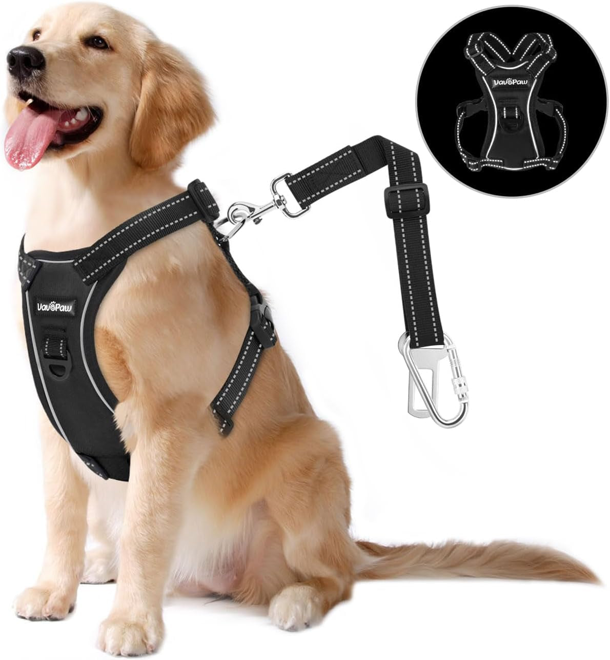 Dog Vehicle Safety Vest Harness - Adjustable Soft Padded Mesh - Modern Car Seat Belt Leash Harness with Travel Strap 