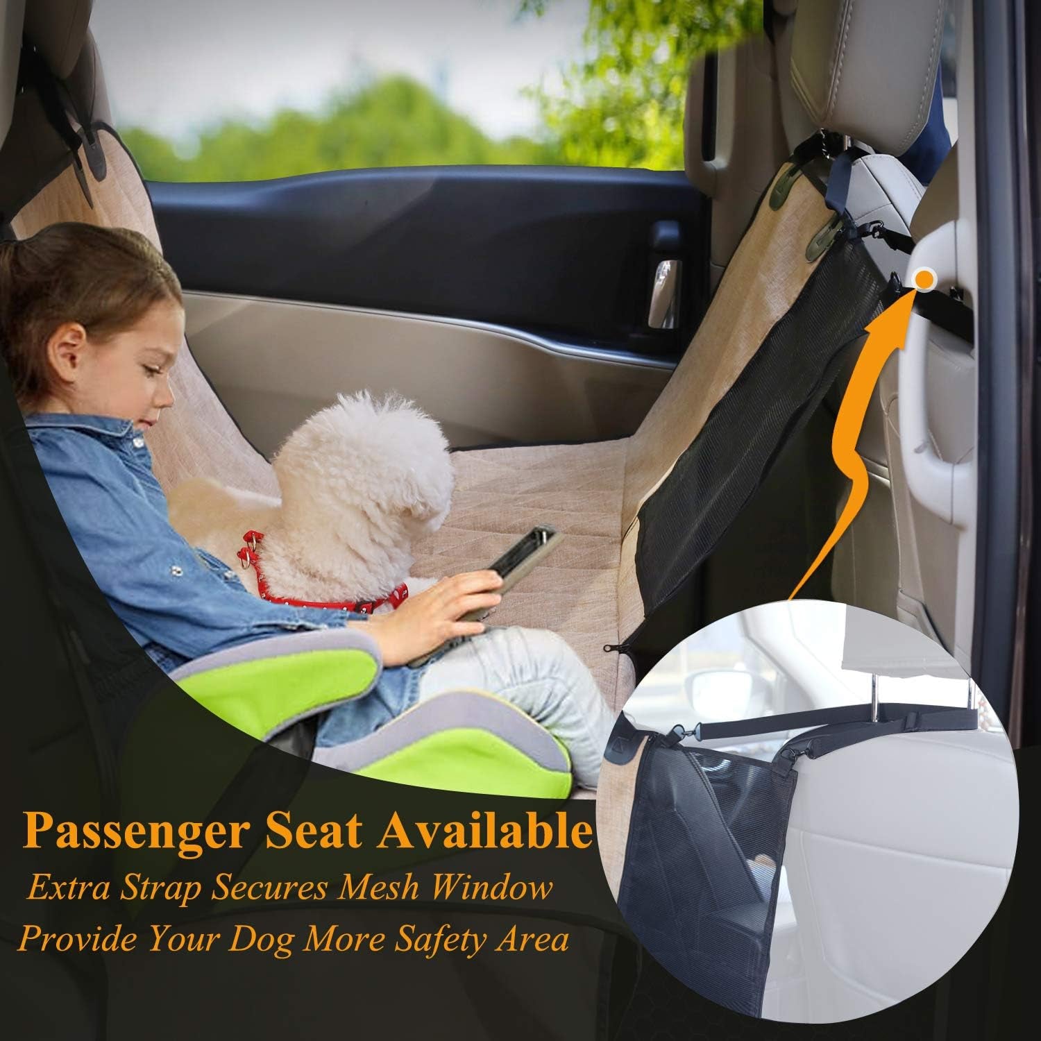 Dog Car Seat Covers - Hammock Seat Cover Mesh Visual Window with Extra Strap & Buckles - Modern Waterproof & Nonslip 