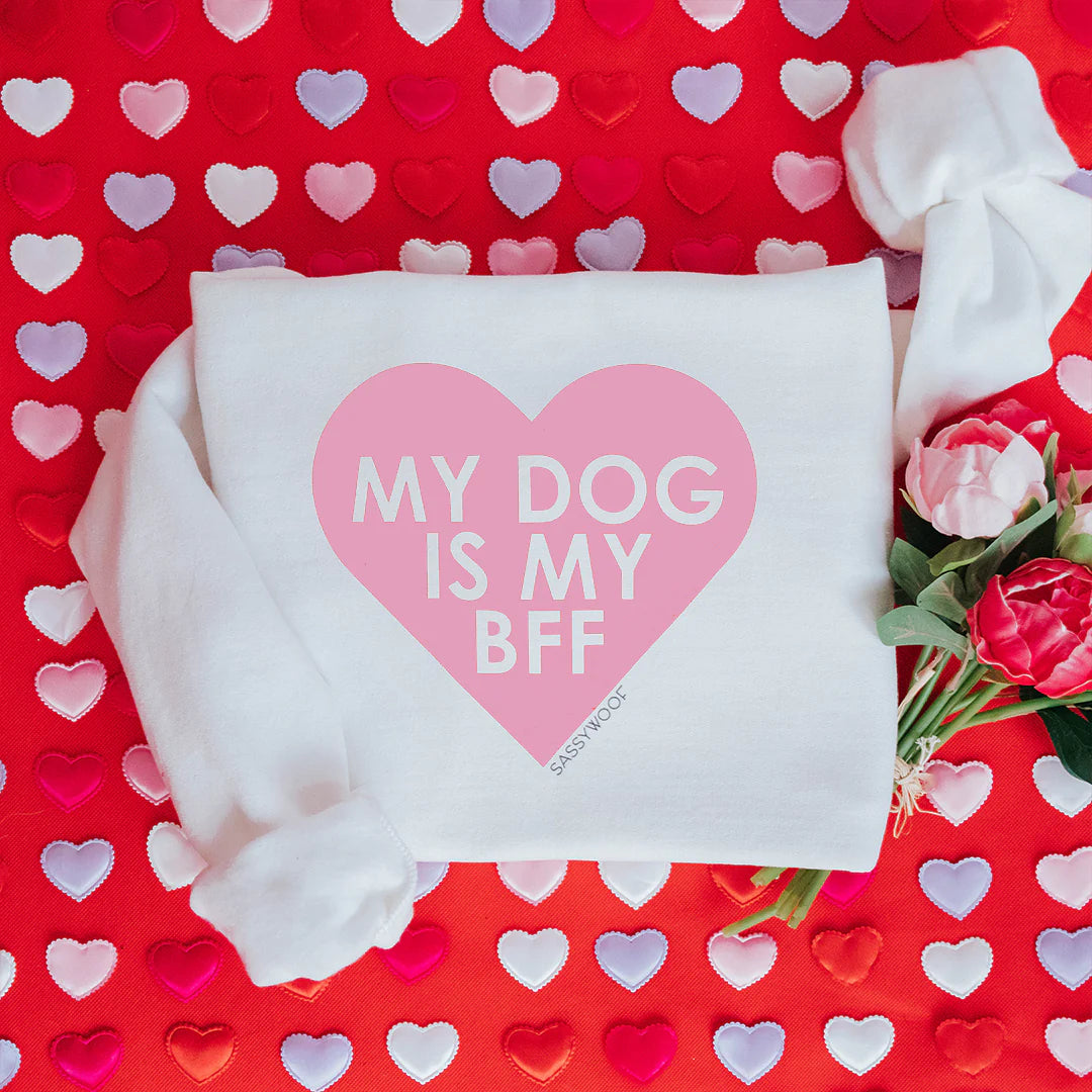 Dog Mom Crewneck Sweatshirt - My Dog is my BFF (PINK)