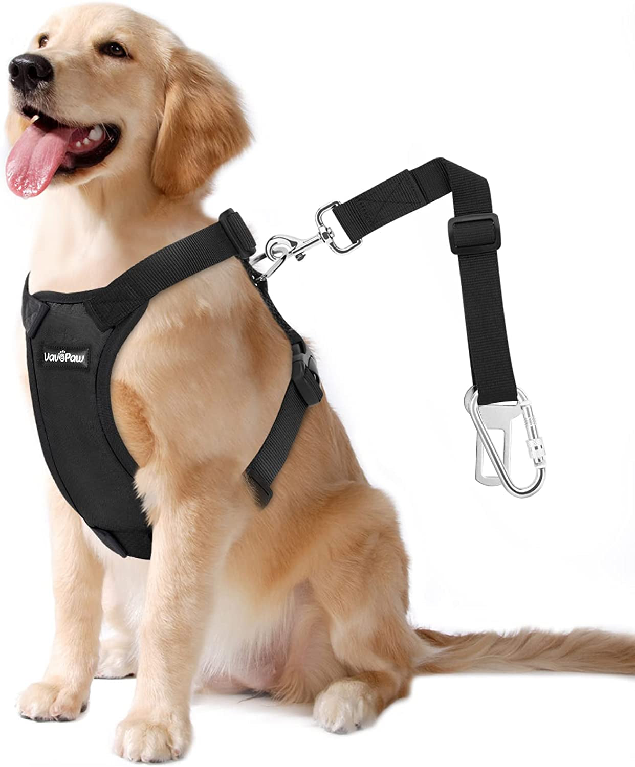 Dog Vehicle Safety Vest Harness - Adjustable Soft Padded Mesh - Modern Car Seat Belt Leash Harness with Travel Strap 