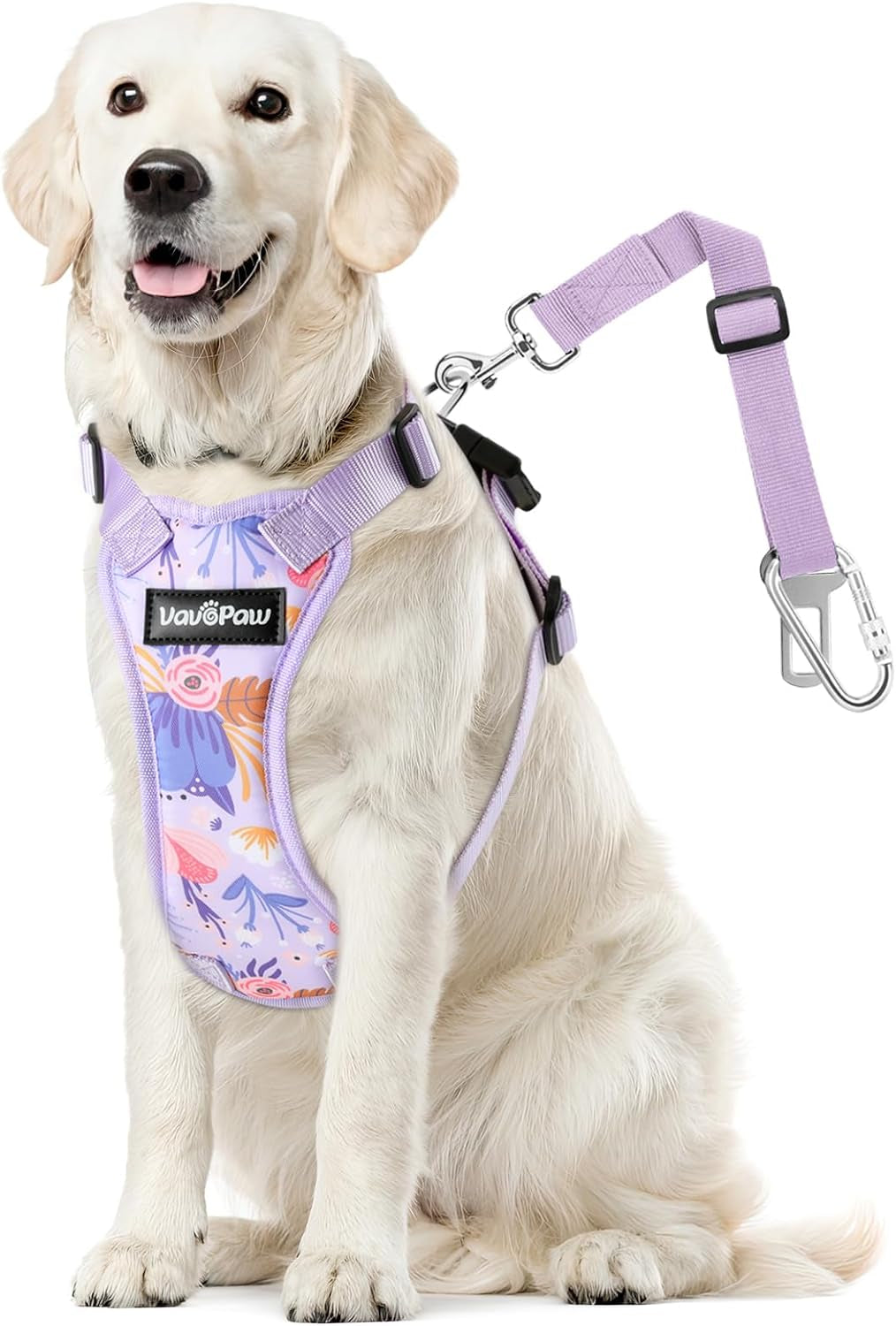 Dog Vehicle Safety Vest Harness - Adjustable Soft Padded Mesh - Modern Car Seat Belt Leash Harness with Travel Strap 