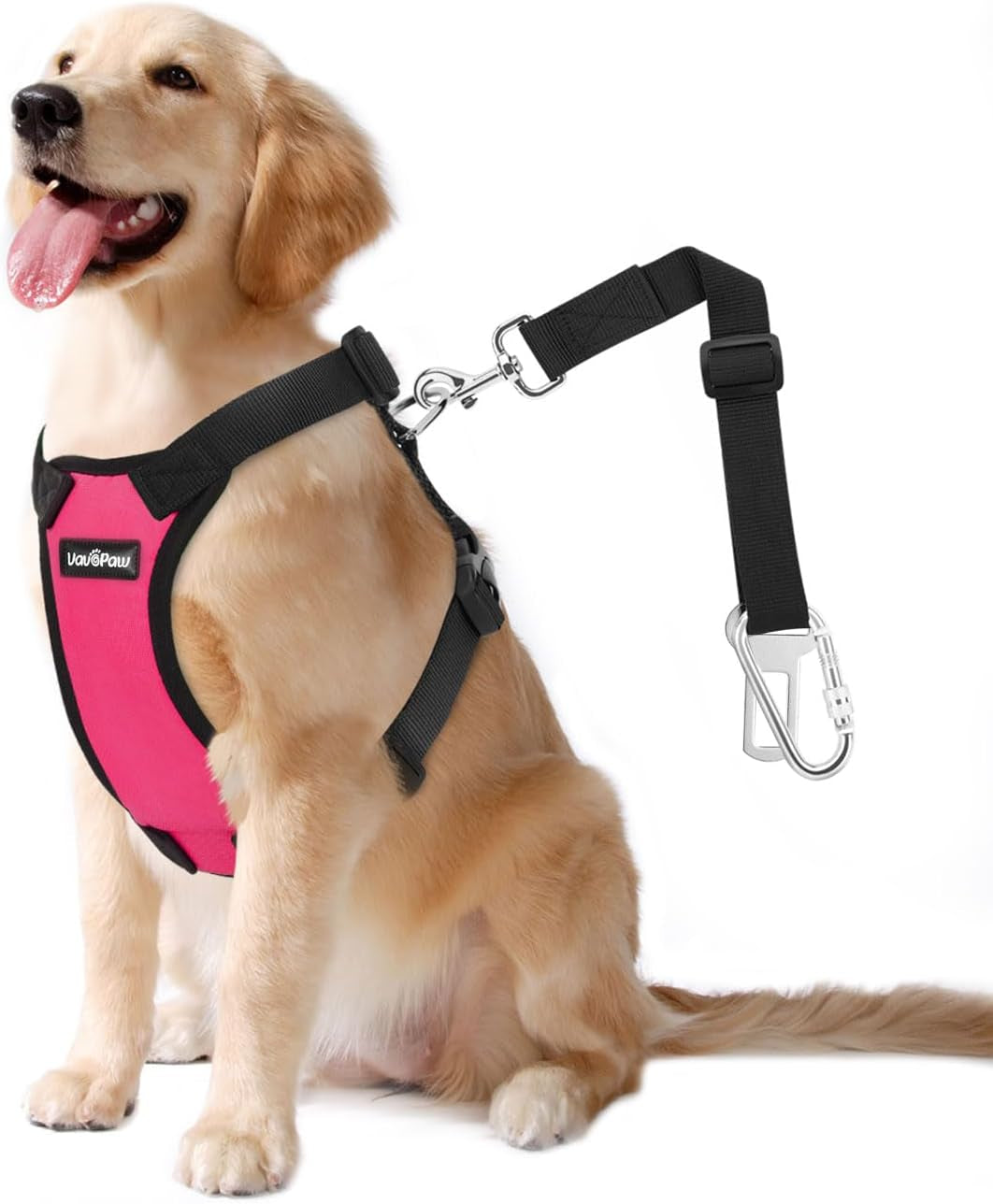 Dog Vehicle Safety Vest Harness - Adjustable Soft Padded Mesh - Modern Car Seat Belt Leash Harness with Travel Strap 