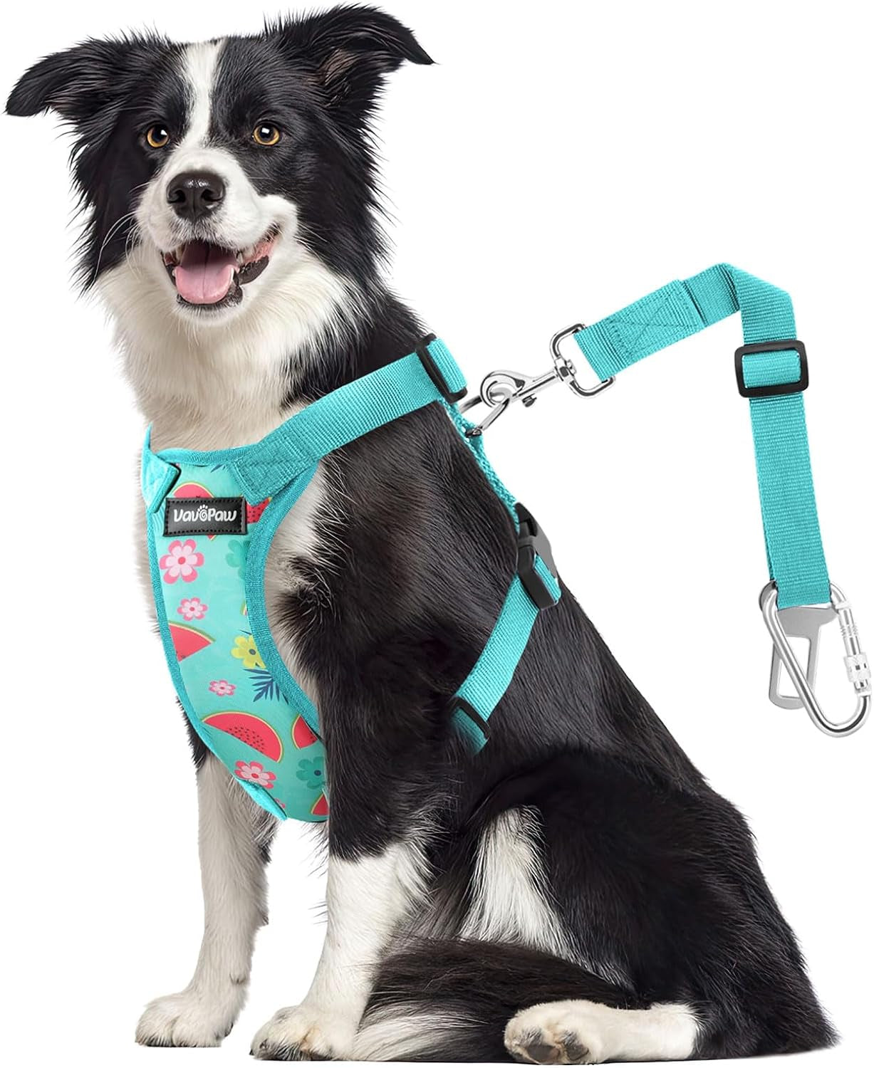 Dog Vehicle Safety Vest Harness - Adjustable Soft Padded Mesh - Modern Car Seat Belt Leash Harness with Travel Strap 