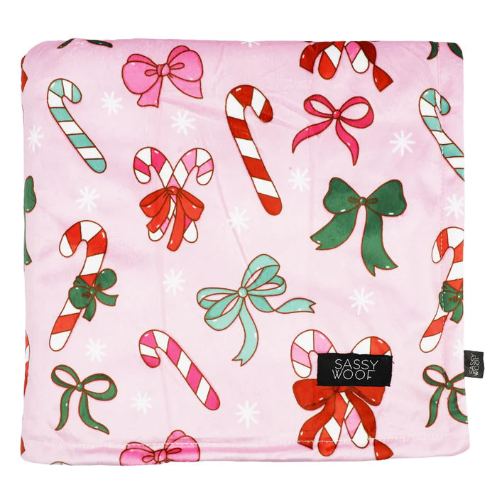 Candy Cane Coquette - Modern Dog Christmas Blanket