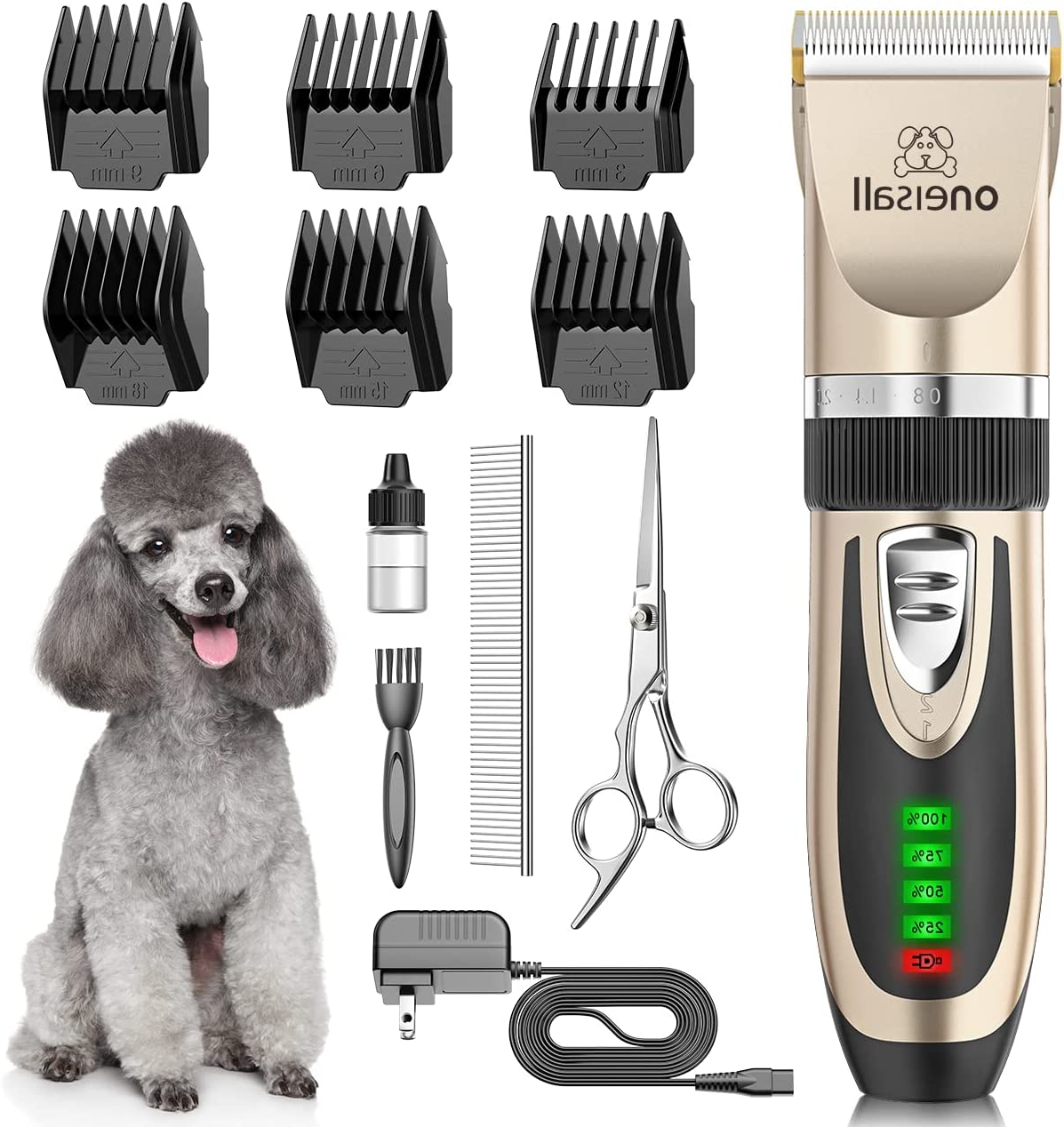 Dog Clippers Low Noise, 2-Speed Quiet Dog Grooming Kit Rechargeable Cordless Pet Hair Clipper Trimmer Shaver for Small and Large Dogs Cats Animals (Gold)