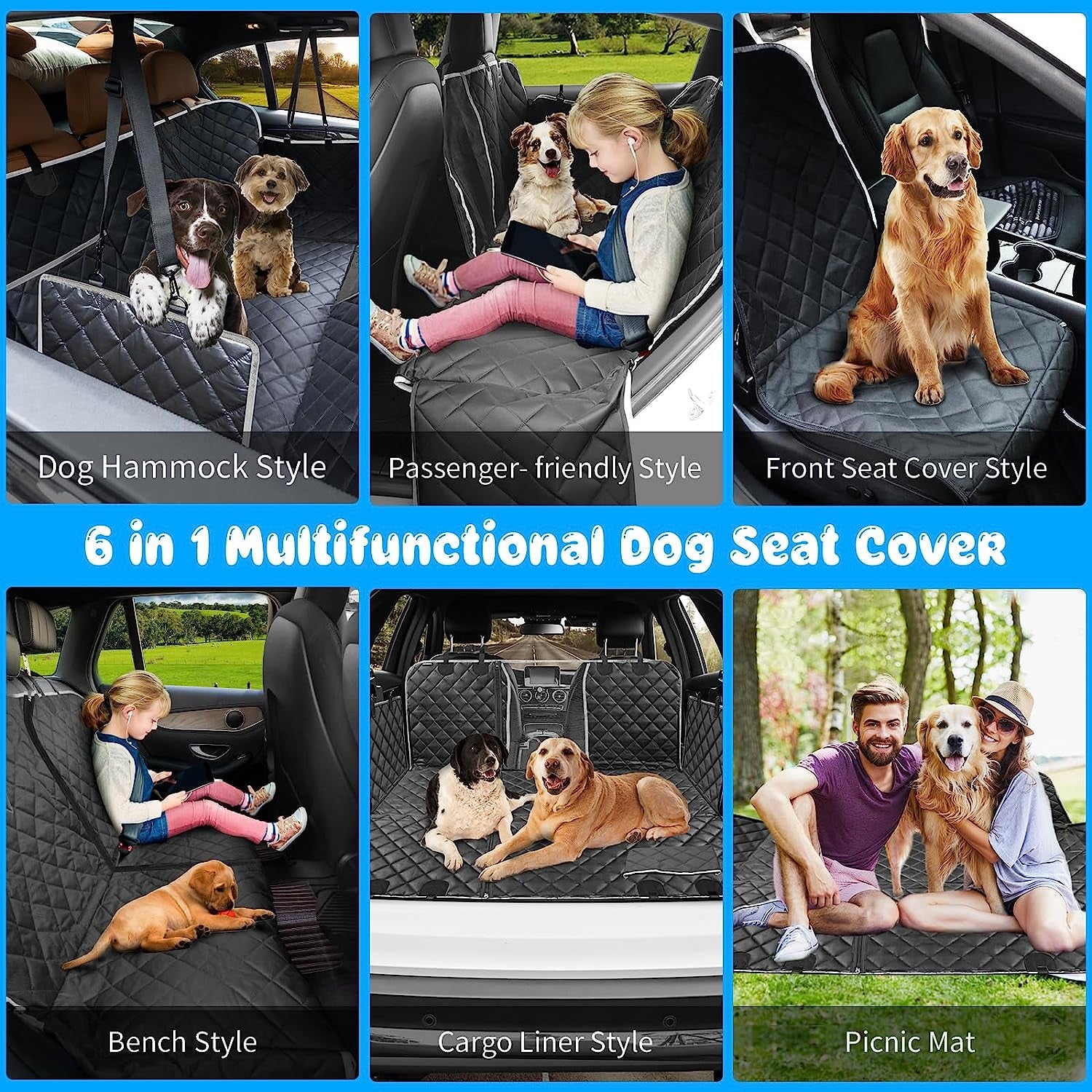 6-In-1 Dog Car Seat Cover for Back Seat