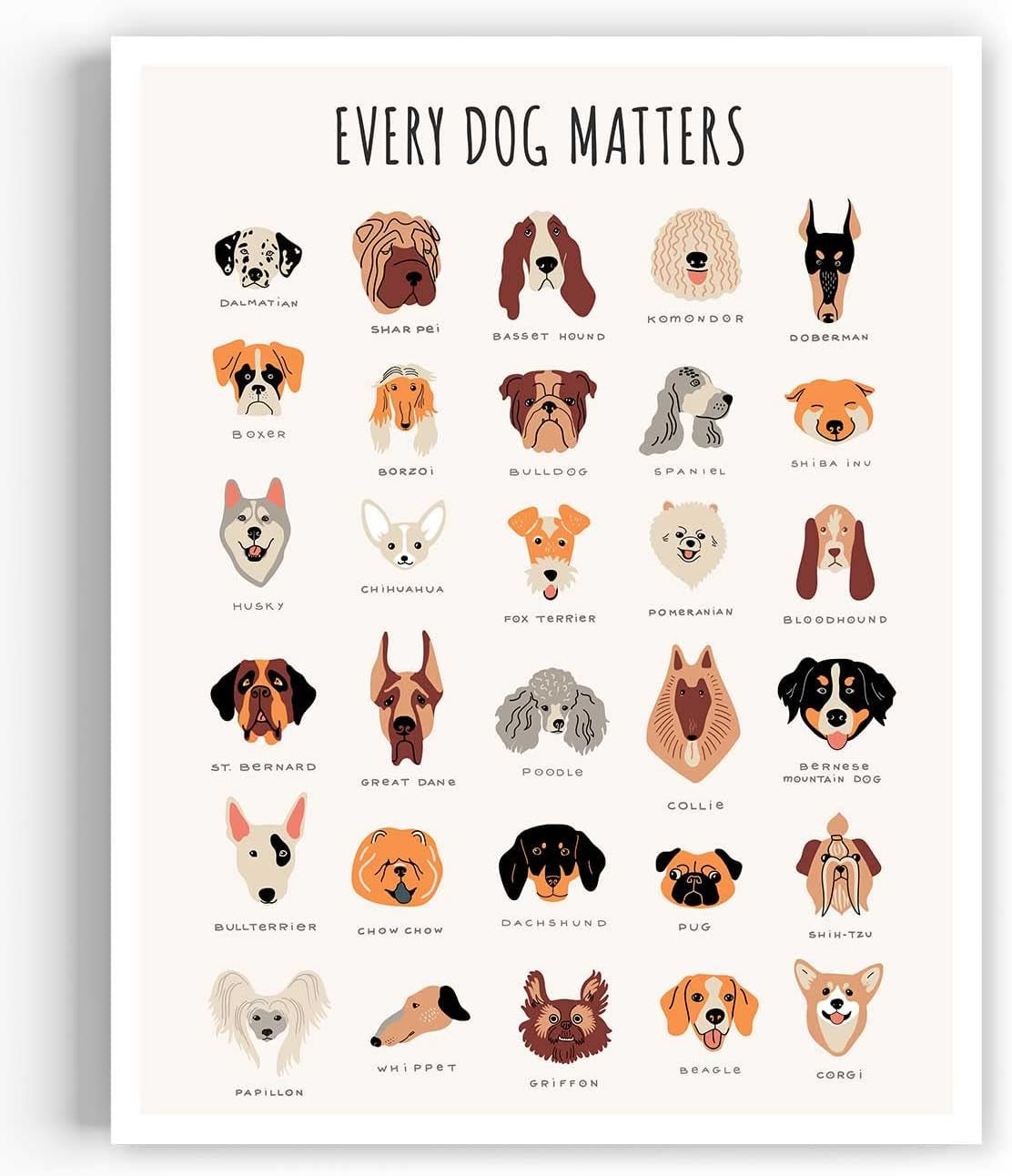 Modern Vintage Dog Breed Wall Art - Unframed11X14