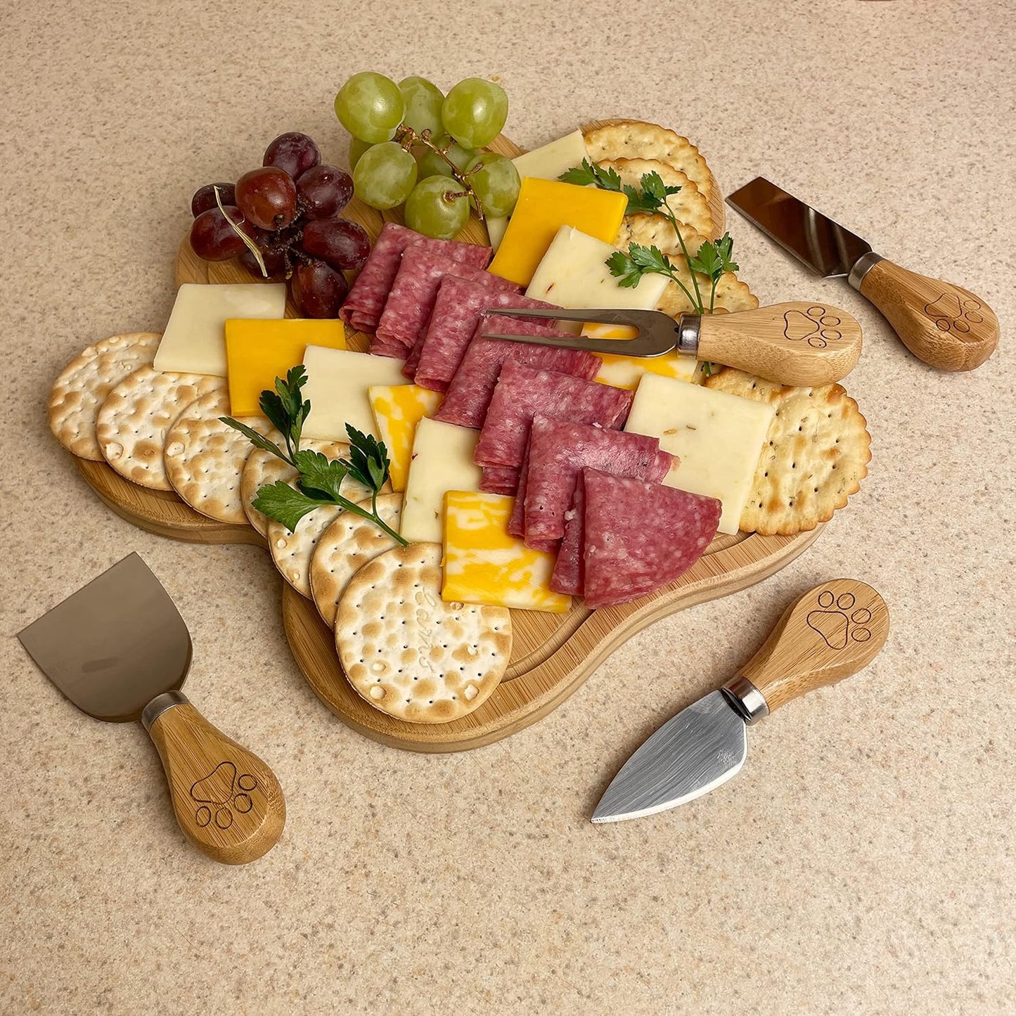 Paw Shaped Natural Bamboo Charcuterie Board 