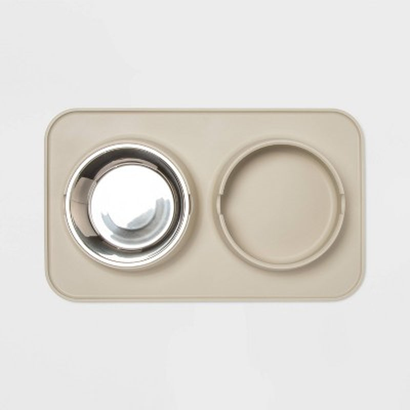 Modern Silicone Dog Mat + Stainless Steel Double Diner - 3.5 Cups ™