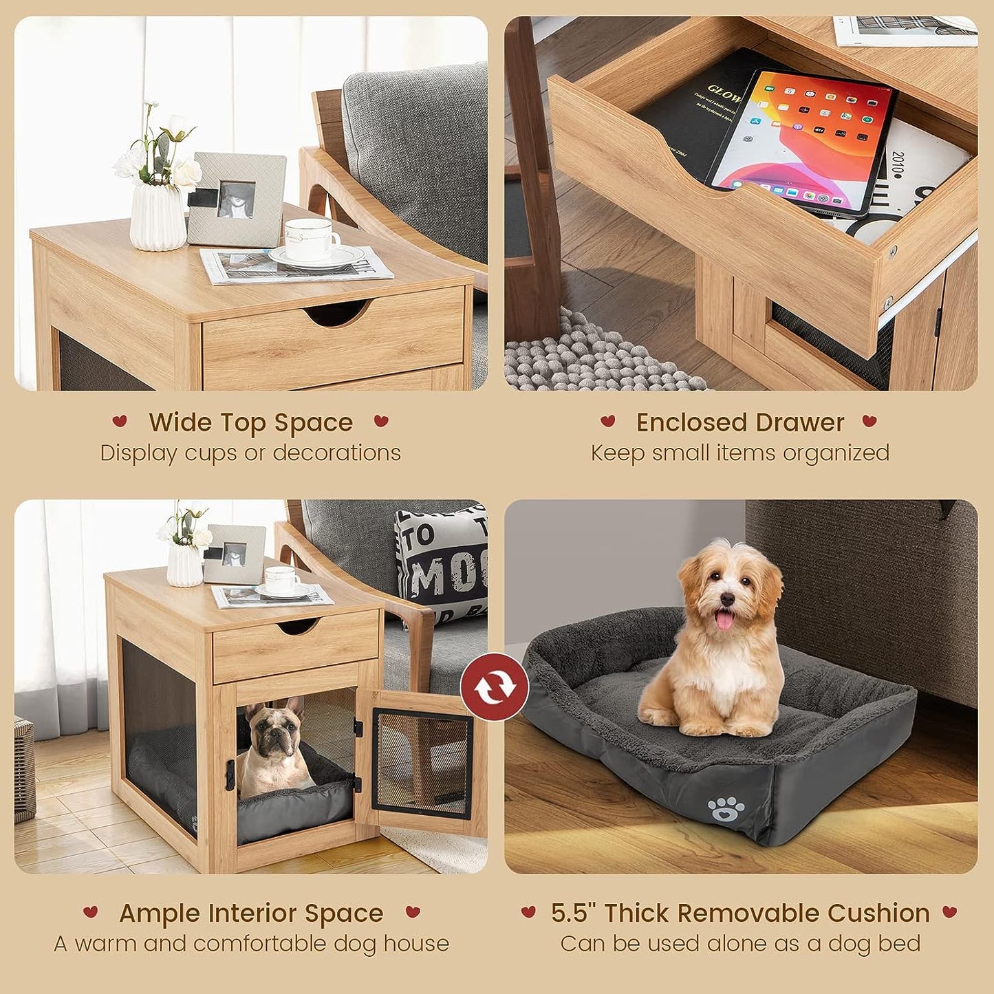 Wooden Dog Kennel End Table 