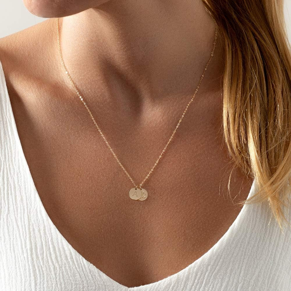 Dog Mom Gifts for Women Necklace, 14K Gold Filled Dog Mom Gifts Letter Initial Necklace Women Girls Alphabet Disc Puppy Paw Print Necklace Pet Dog Lovers Gifts for Dog Mom