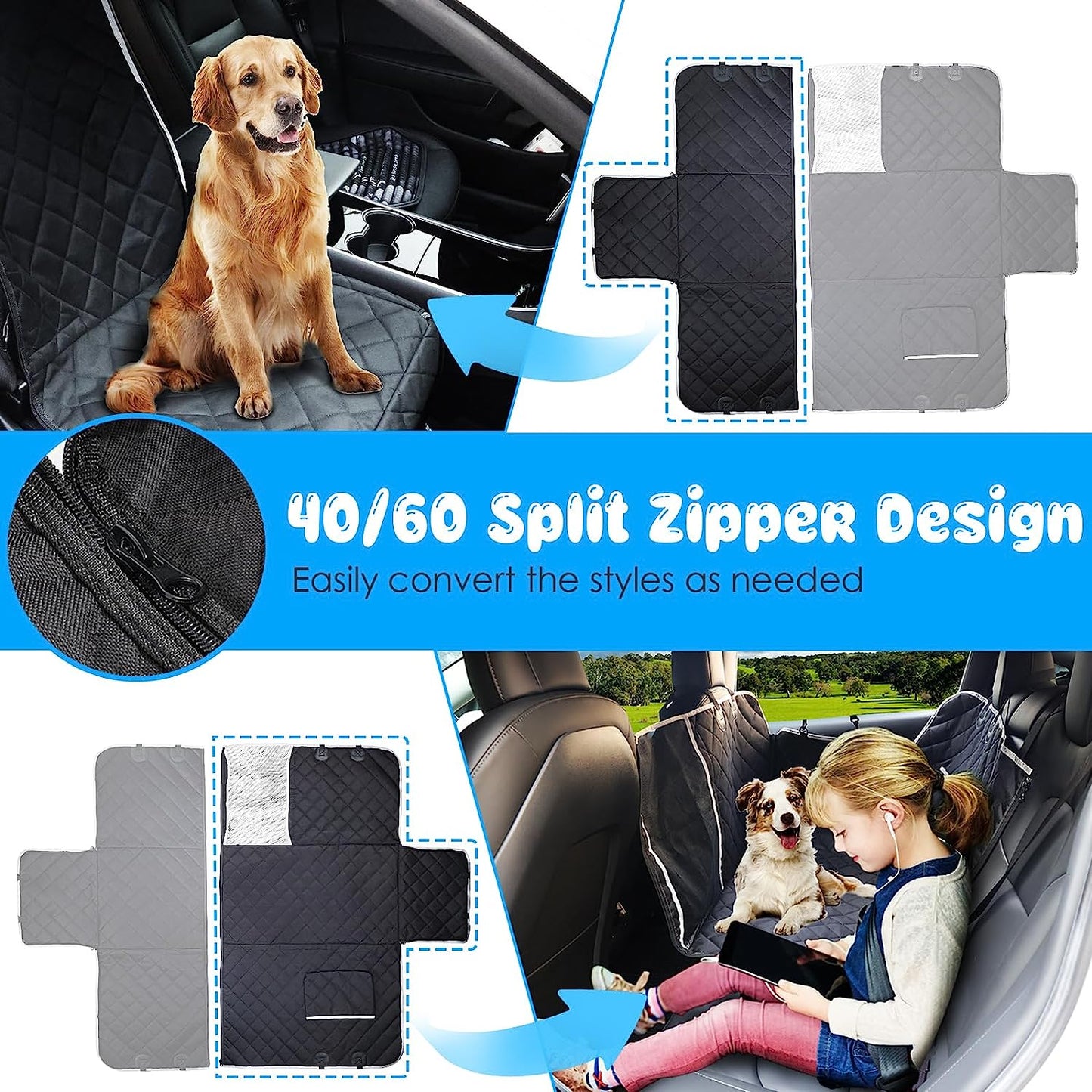 6-In-1 Dog Car Seat Cover for Back Seat