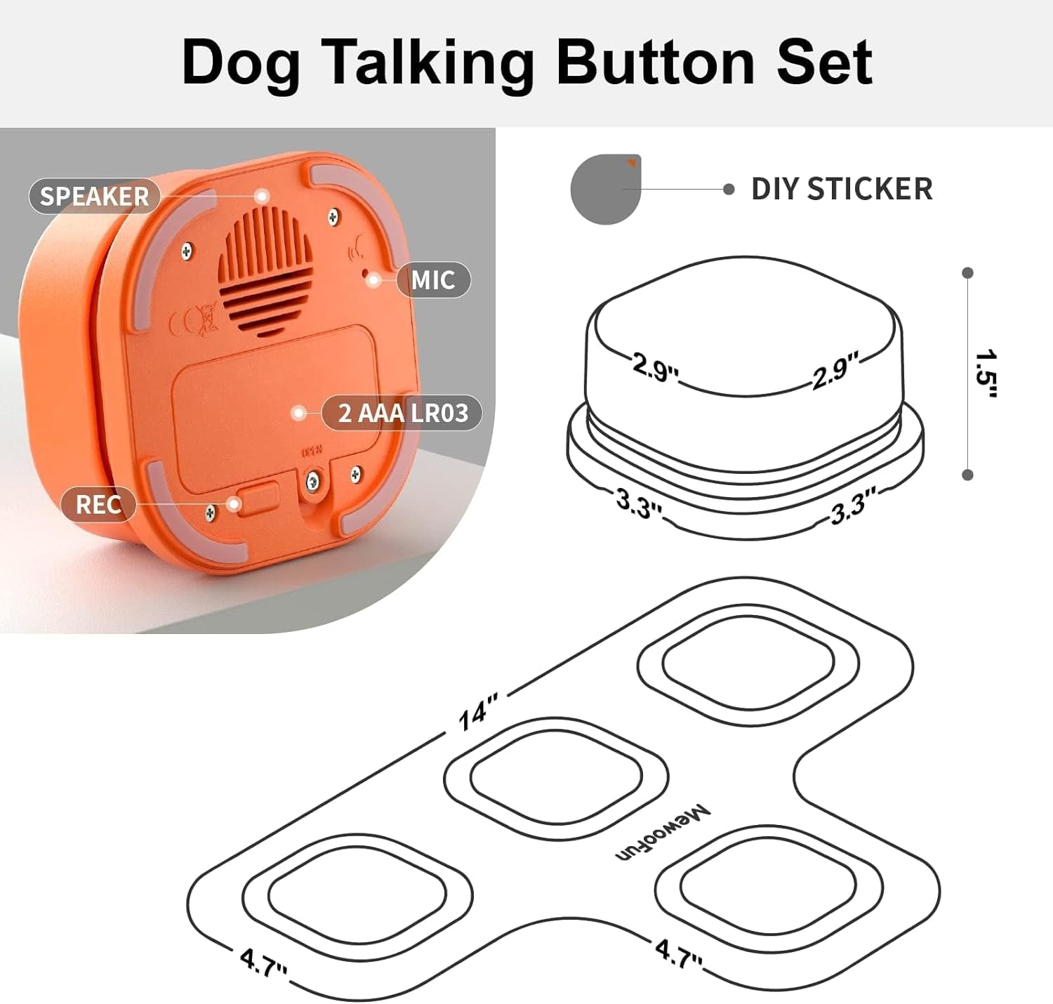 Recordable Dog Talking Buttons Set - (4 Packs-Rubber Mat)