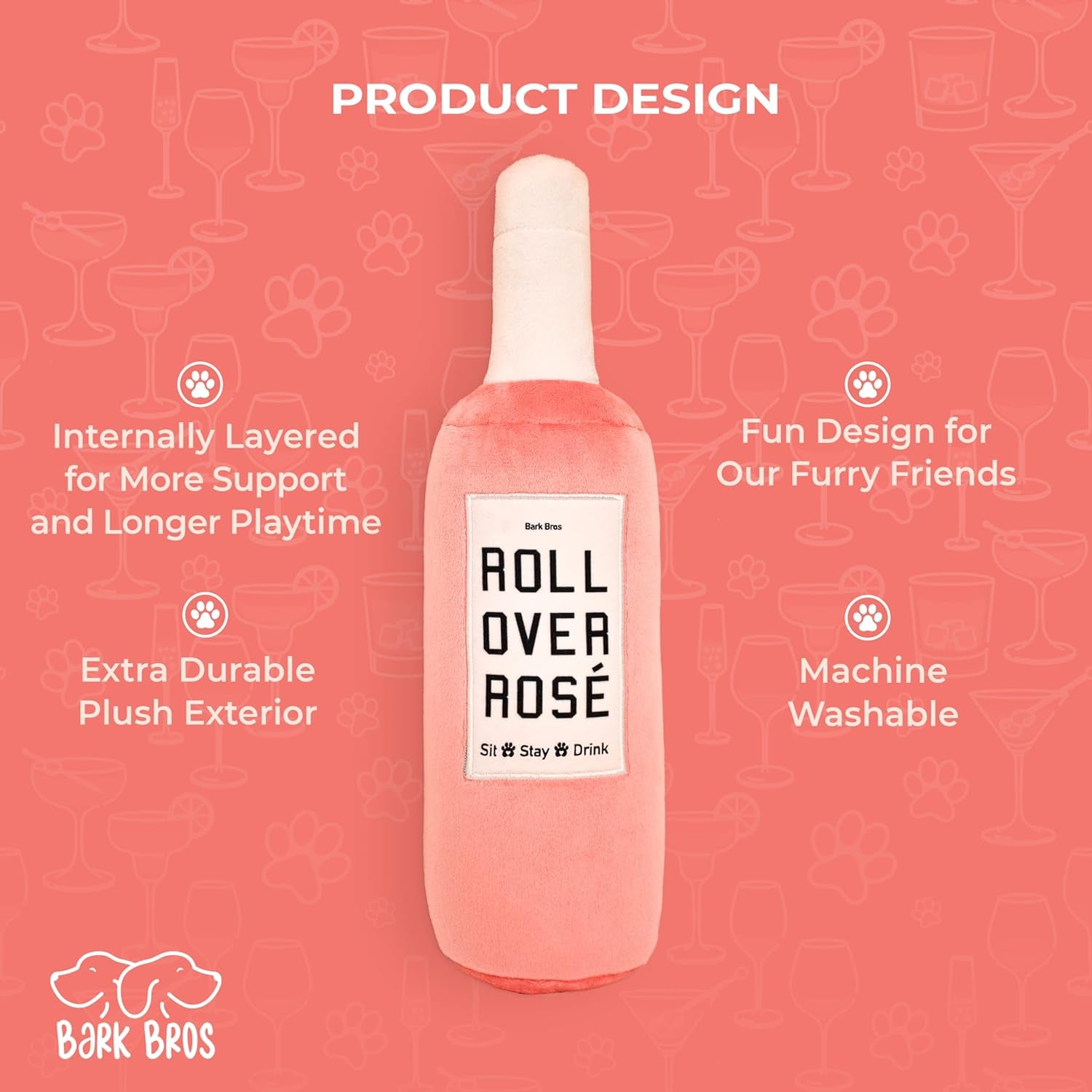 Rose Wine Bottle Plush Dog Toy