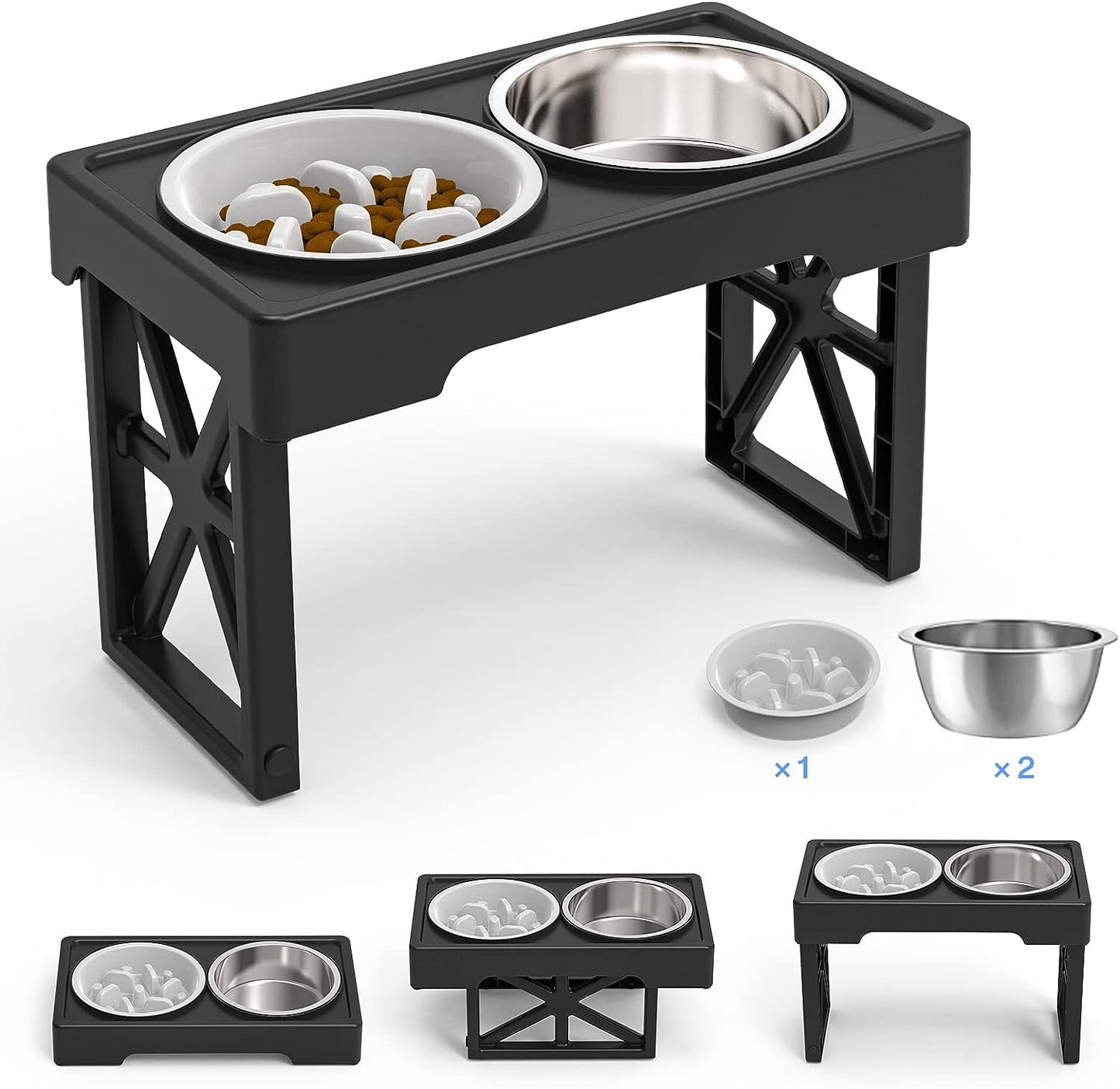 Modern Elevated Dog Bowls - 3 Adjustable Heights