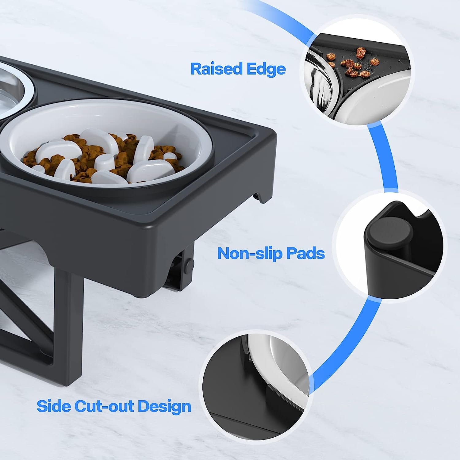 Modern Elevated Dog Bowls - 3 Adjustable Heights