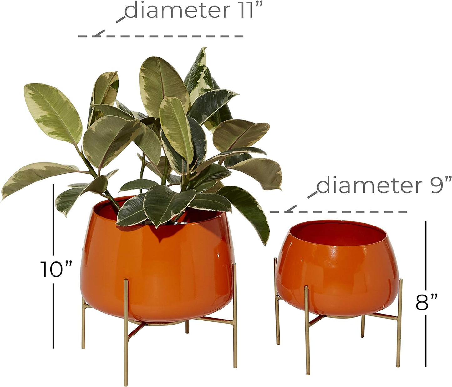 Metal round Planter with Removable Stand, Set of 2 8", 10"H, Orange