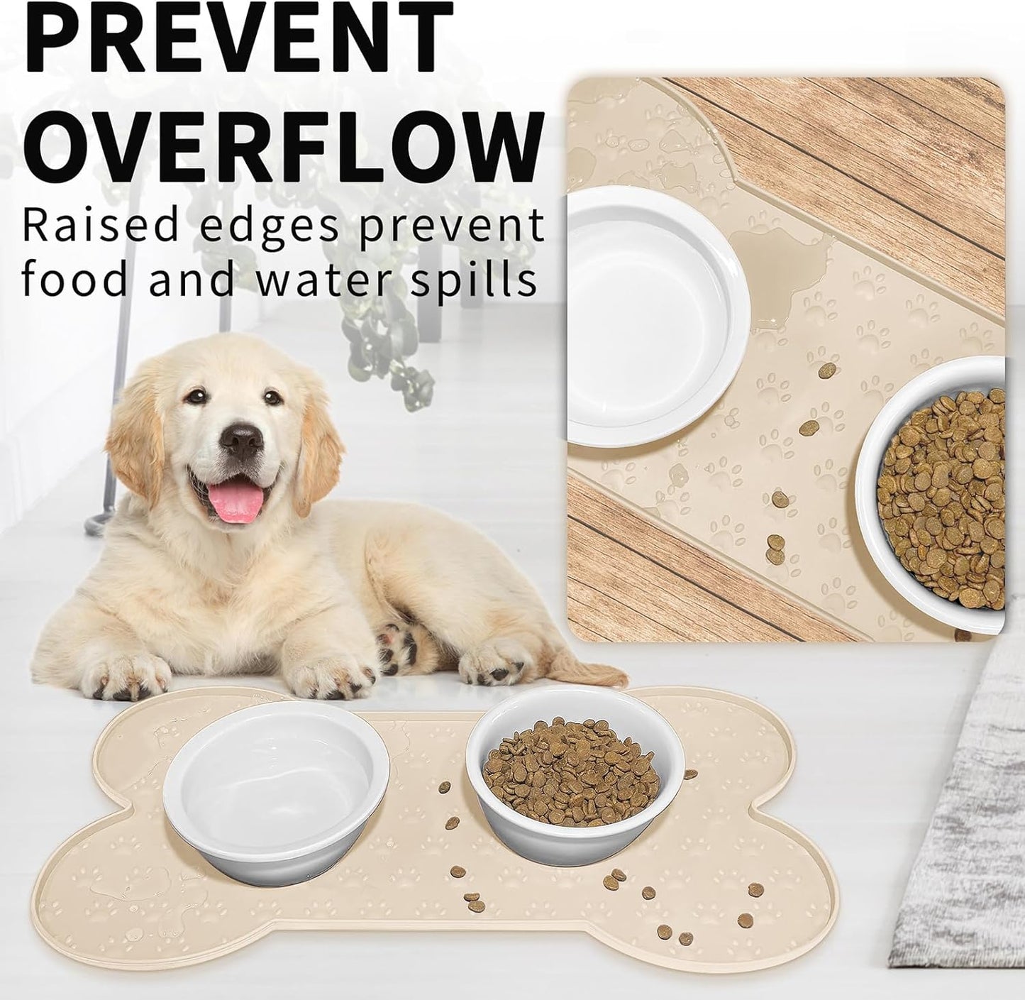 Modern Beige Small-Medium Dog Food Mat