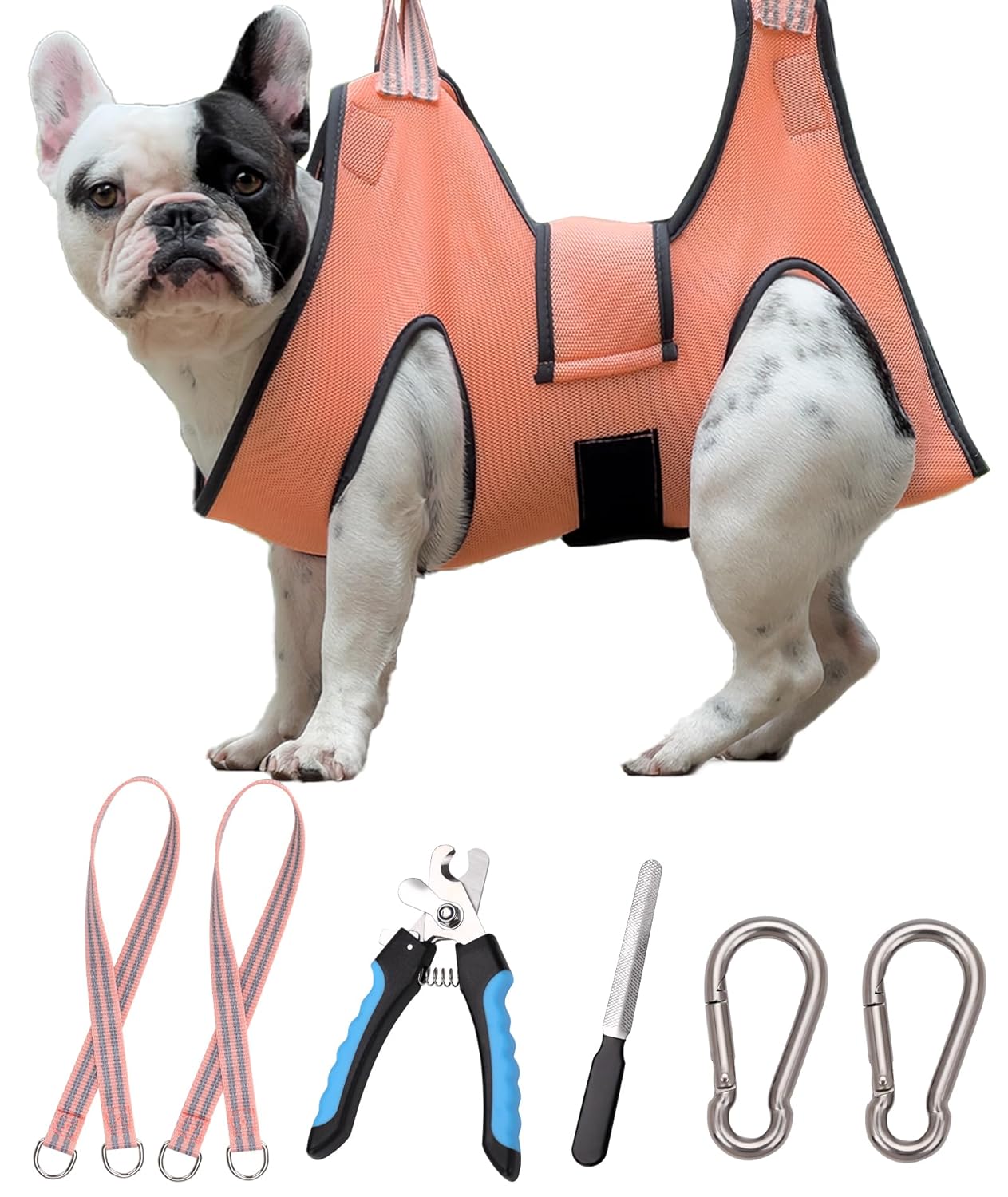 10 in 1 Pet Grooming Hammock Harness with Nail Clippers/Trimmer, Nail File, Comb,Dog Nail Hammock, Dog Grooming Sling for Nail Trimming/Clipping (Xxs/Under 10Lb, Pink Orange)