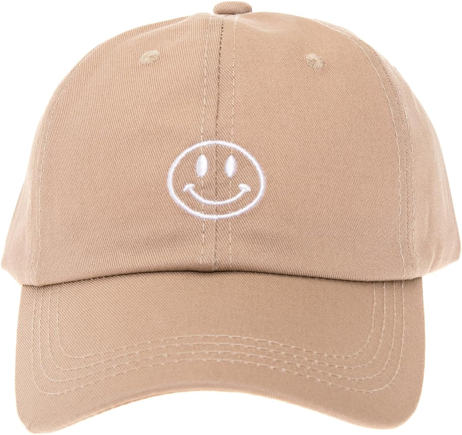 Smiley Face Khaki Embroidered Baseball Cap