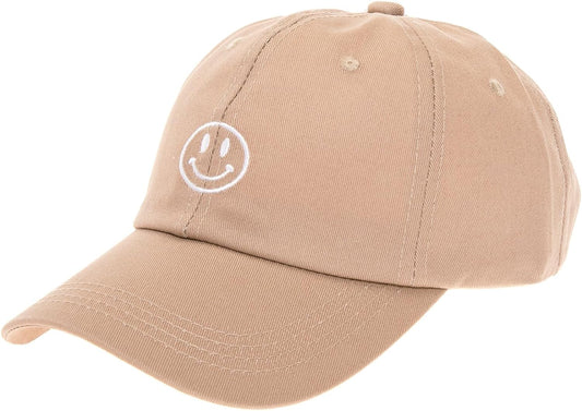 Smiley Face Khaki Embroidered Baseball Cap