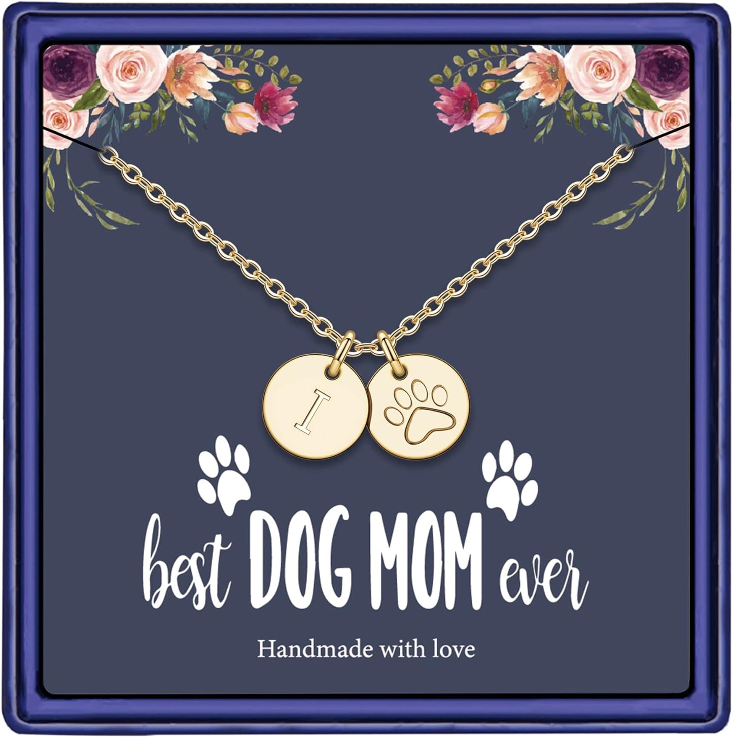 Dog Mom Gifts for Women Necklace, 14K Gold Filled Dog Mom Gifts Letter Initial Necklace Women Girls Alphabet Disc Puppy Paw Print Necklace Pet Dog Lovers Gifts for Dog Mom