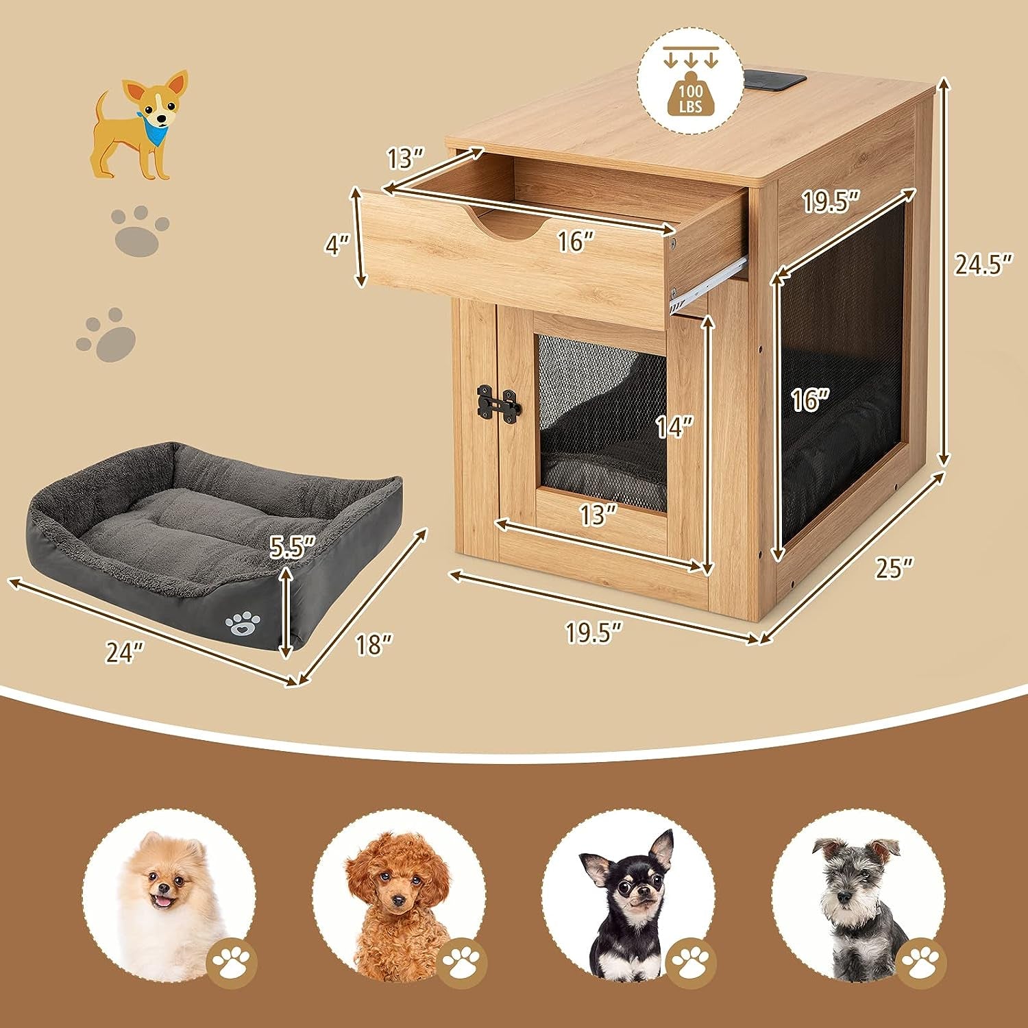 Wooden Dog Kennel End Table 