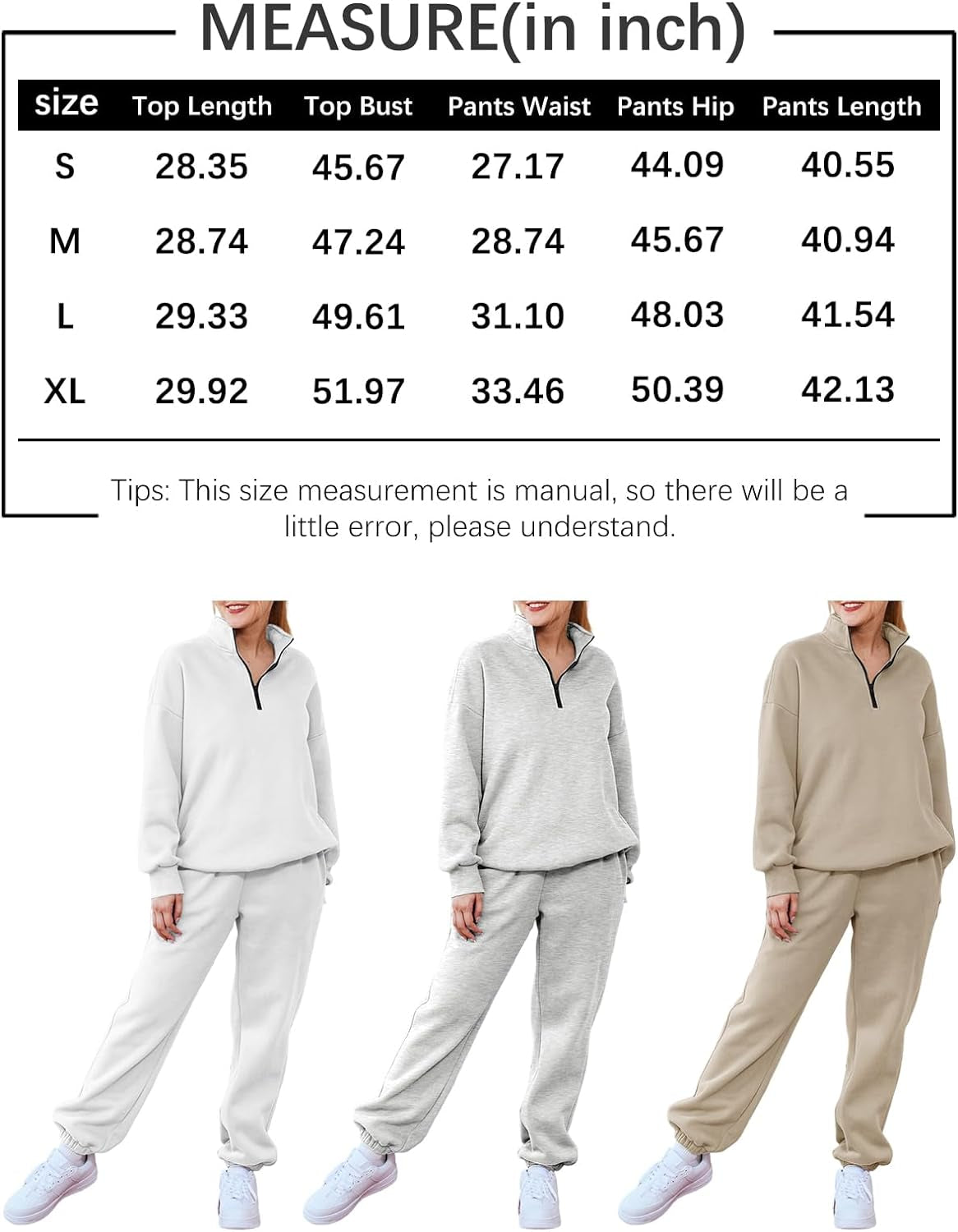 Womens 2 Piece Outfits Long Sleeve Sweatsuits Sets Half Zip Sweatshirts with Joggers Sweatpants