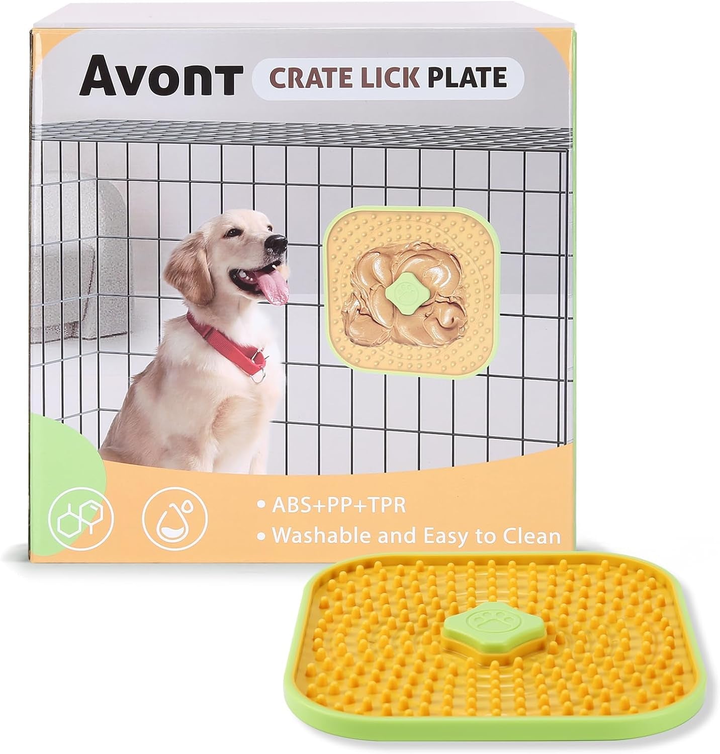 Lick Mat for Dogs Cats, Cat Dog Crate Lick Mat Slow Feeder for Wet Food, Peanut Butter Lick Pad, Soothing Calming Licking Square Mat for Kennel Crate Training Grooming -Orange