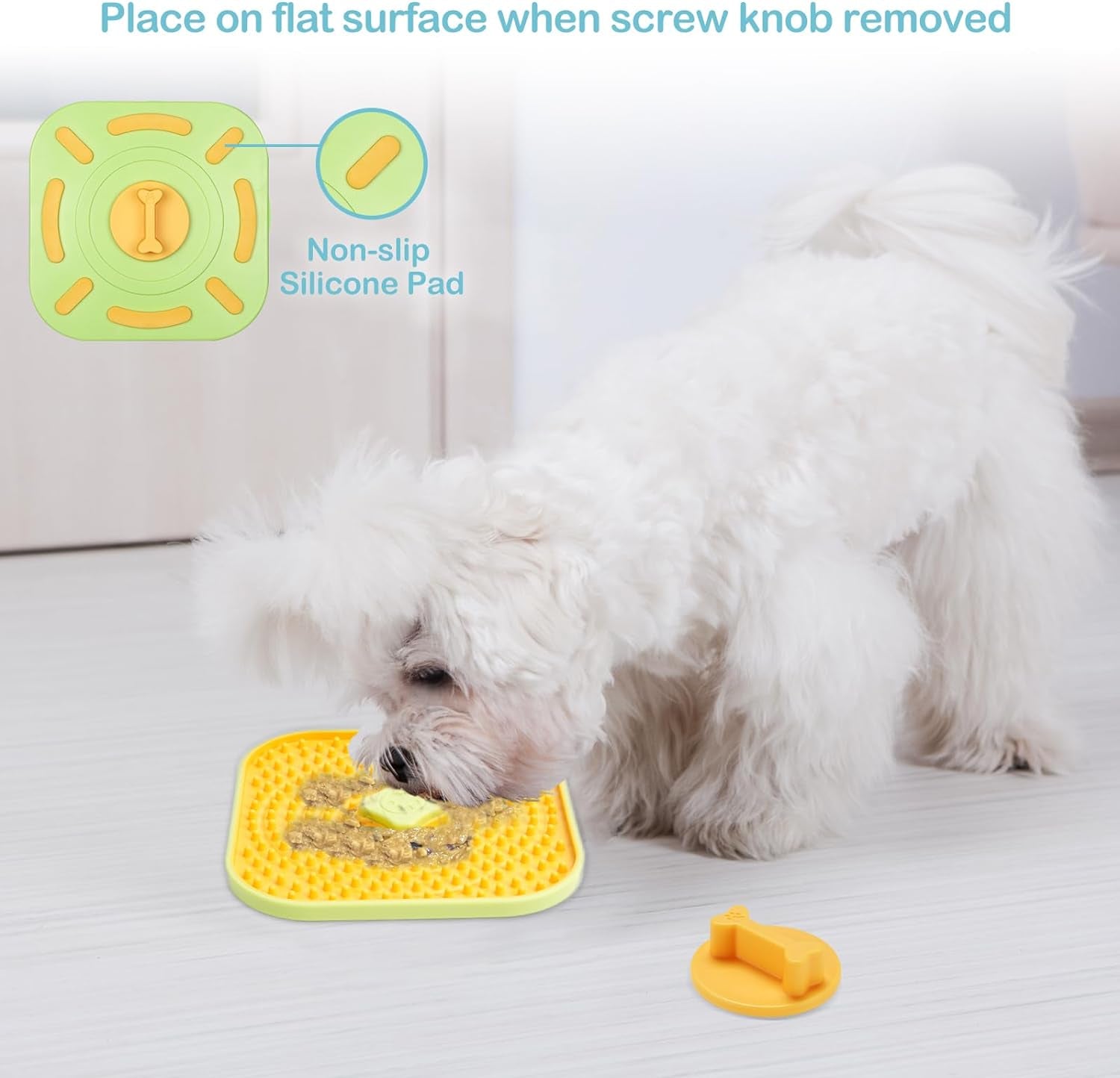 Lick Mat for Dogs Cats, Cat Dog Crate Lick Mat Slow Feeder for Wet Food, Peanut Butter Lick Pad, Soothing Calming Licking Square Mat for Kennel Crate Training Grooming -Orange