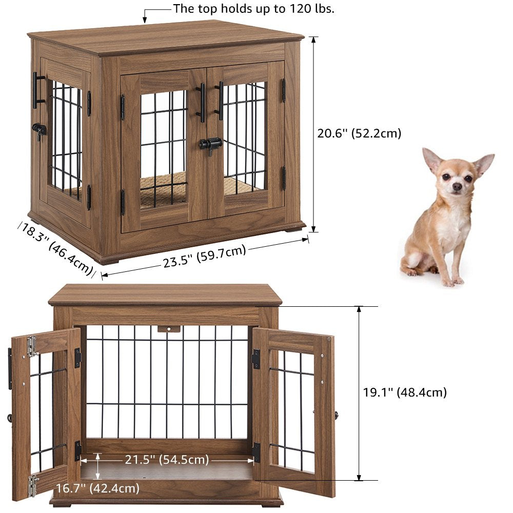 Double Doors Wooden Small Dog Crate