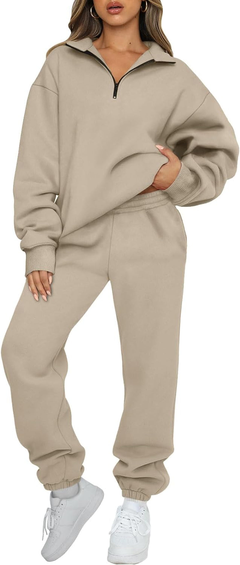 Womens 2 Piece Outfits Long Sleeve Sweatsuits Sets Half Zip Sweatshirts with Joggers Sweatpants