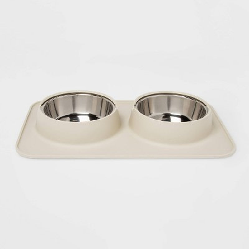 Modern Silicone Dog Mat + Stainless Steel Double Diner - 3.5 Cups ™