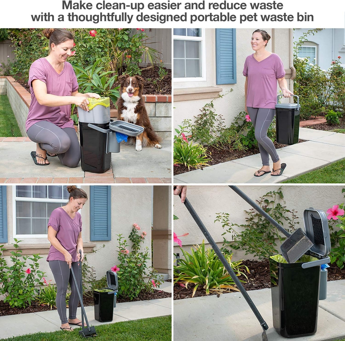 Portable Dog Waste Disposal System with Locking Handle, Poop Bag Holder, Deodorizer & 5 Waste Bags Included