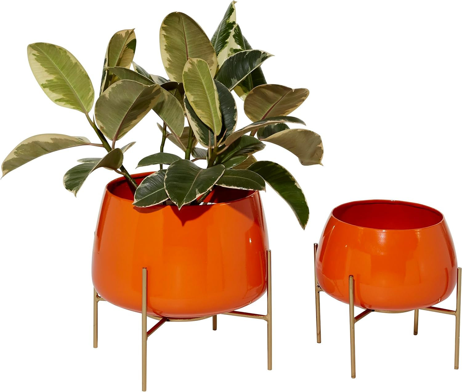 Metal round Planter with Removable Stand, Set of 2 8", 10"H, Orange