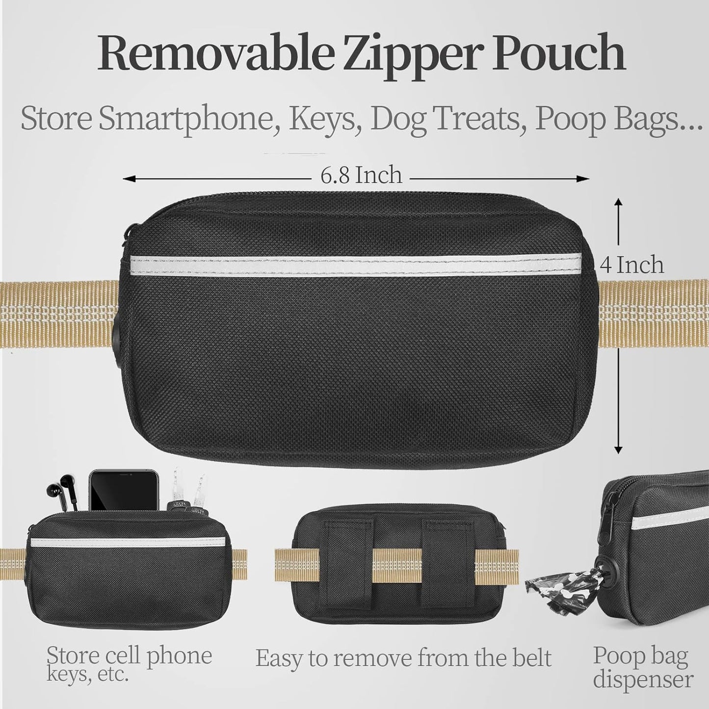 Hands Free Dog Leash with Zipper Pouch