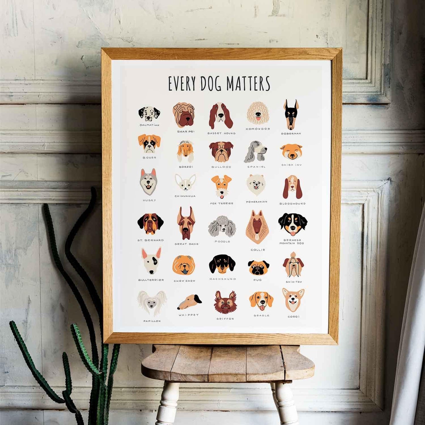 Modern Vintage Dog Breed Wall Art - Unframed11X14