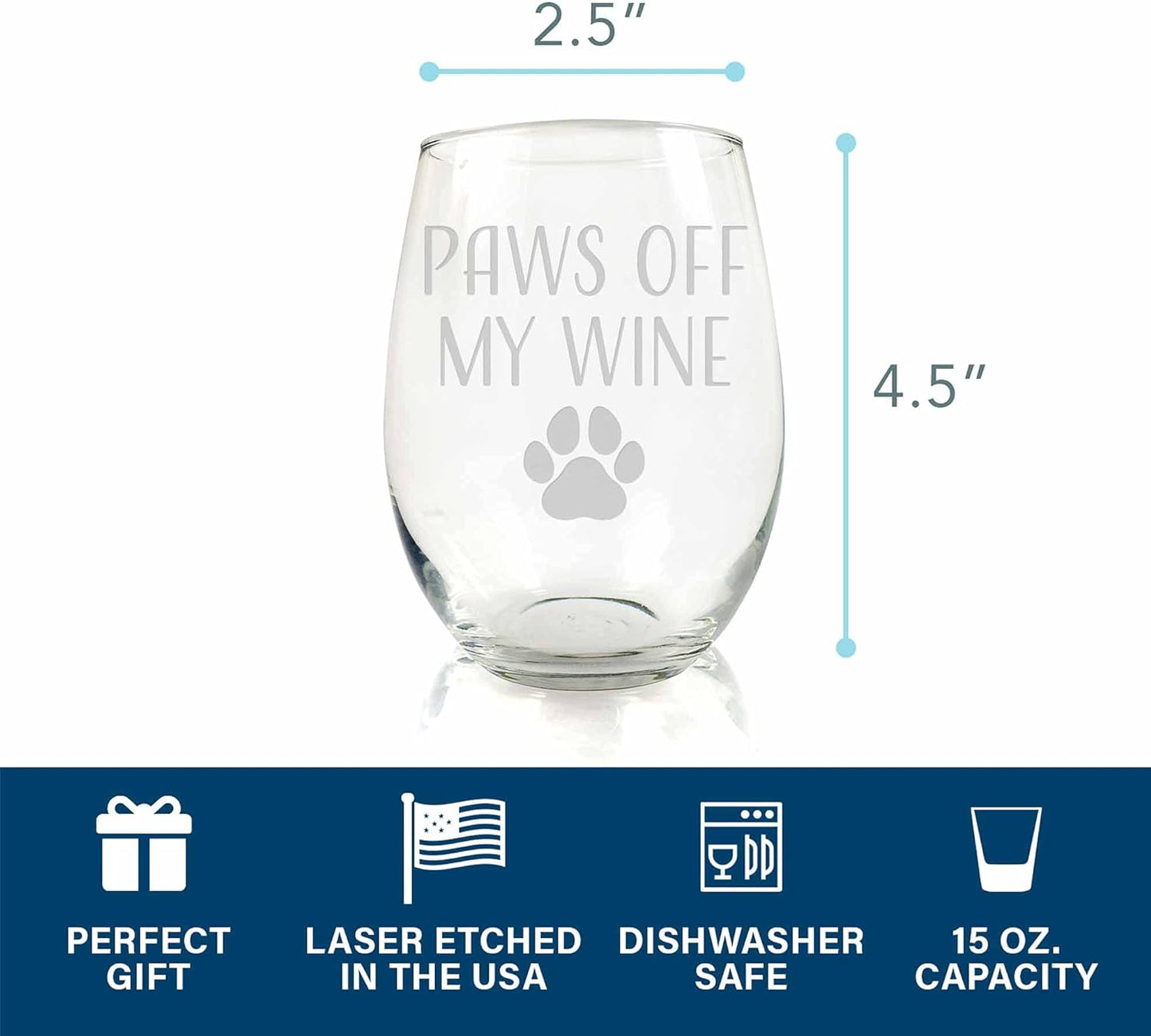 Paws off My Wine Dog Mom Stemless Wine Glass